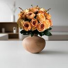 10 Buquê Com Rosas  Realistas 40cm Flor Artificial Cor Laranj