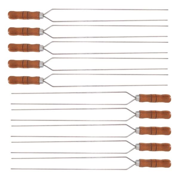 10 Espetos Duplo 60cm De Inox Com Cabo Madeira - Resistente