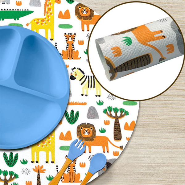 10 Jogo Americano Redondo Infantil Savana Impermeável Pvc