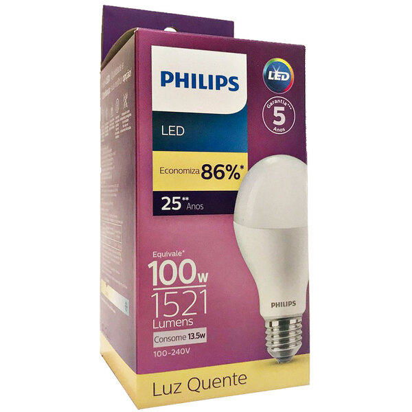 10 Lâmpadas Led Philips Bulbo 16w Branco Quente 1521lm Branco
