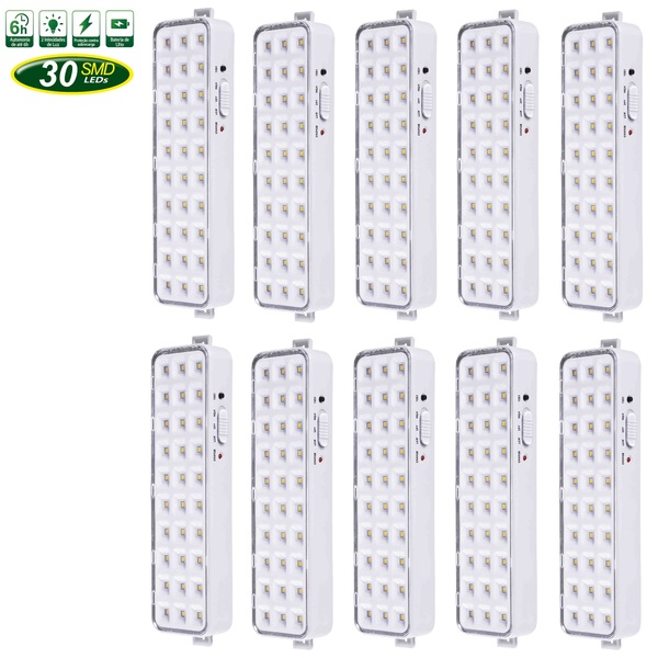 10 Luminária De Emergência Alfacell Recarregável 30 Leds Bran