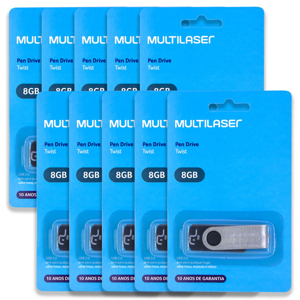 10 Pen Drive Twist 8gb Usb Multilaser - 10 Cartelas