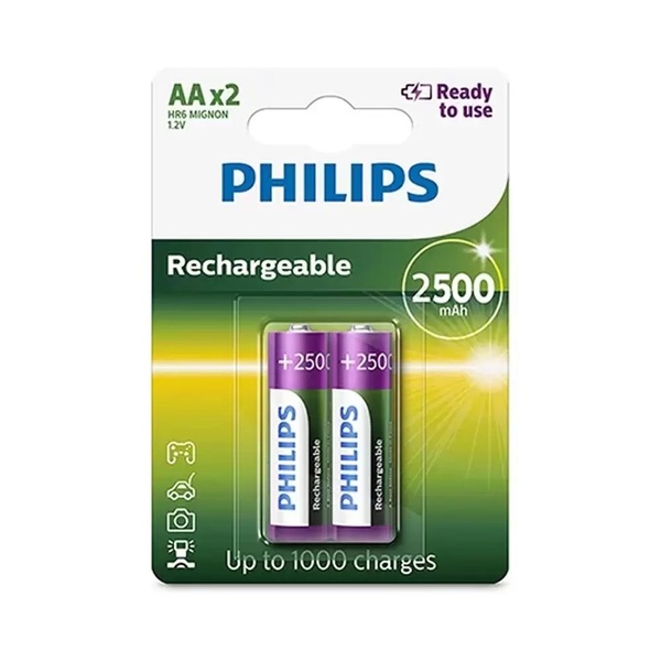 10 Pilhas Aa 2500mah Recarregável Philips 05 Cartelas