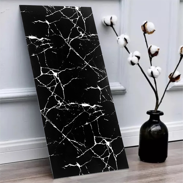 10 Placas Vinílico Adesivo Parede 3d Mármore Preto Brilho