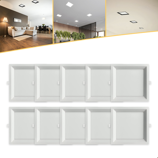10 Plafon Painel Embutir De Led Quadrado 18w 6000k Recuado Bi