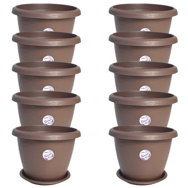 10 Vasos Siena Redondo 20cm Com Pratos Para Flores Plantas  -