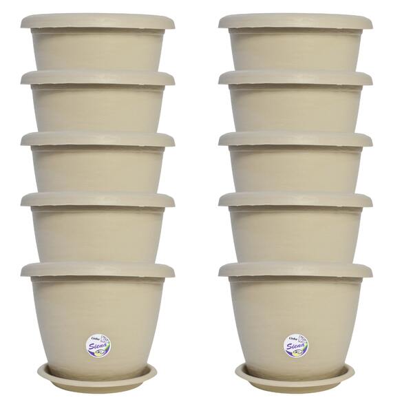 10 Vasos Siena Redondo 20cm Com Pratos Para Flores Plantas  -