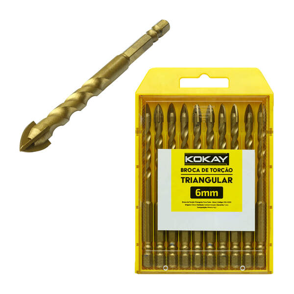 10x Broca De Torção Triangular 6mm - Estojo Profissional