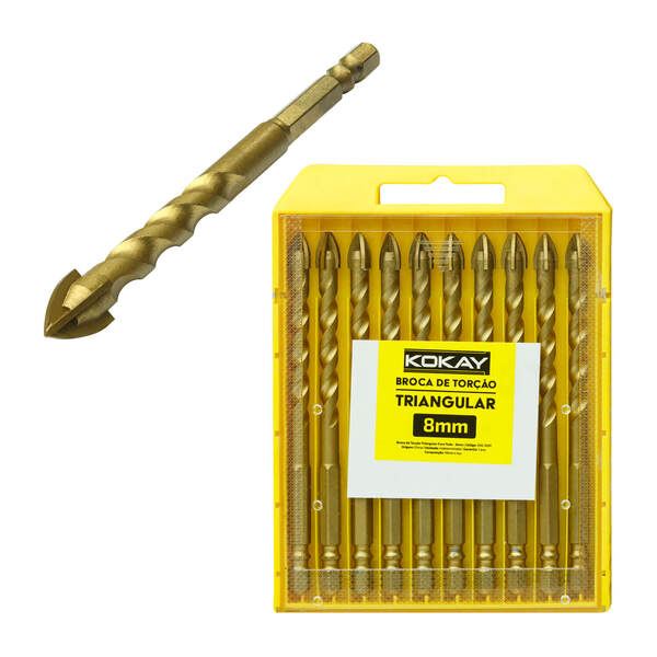 10x Broca De Torção Triangular 8mm - Estojo Profissional