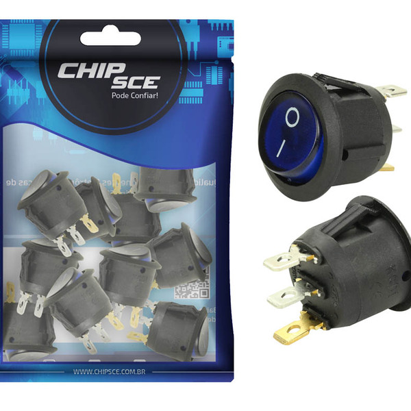 10x Chave Gangorra Redonda Kcd1-106n Acende Com Neon Azul