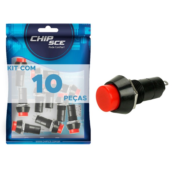 10x Chave Push Button 2 Terminais N/a Psb-11b - Vermelho