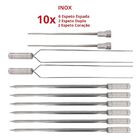 10x Espetos De Inox 40cm Espada, Duplo E Coração - Churrasco