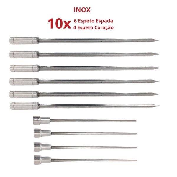 10x Espetos De Inox Com Lâmina 60cm 6-espada E 4-coração