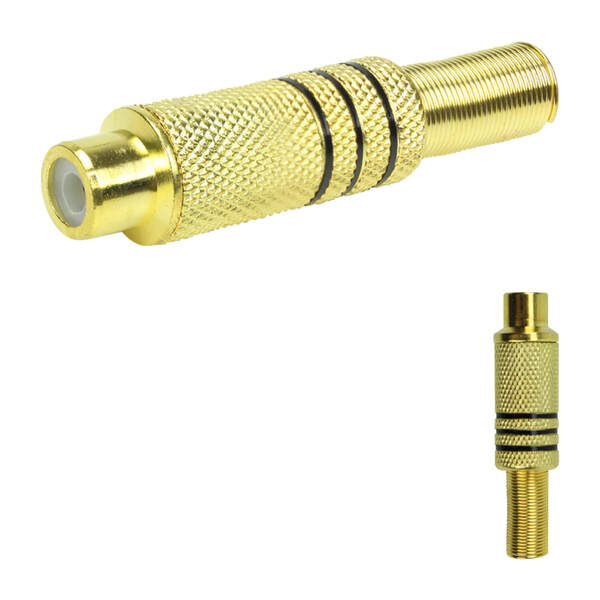 10x Plug Rca Fêmea Gold 24k Linha Profissional 6mm - Preto