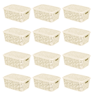 12 Caixas Organizadoras Com Tampa Renda Floral Palha 2,2 Litr