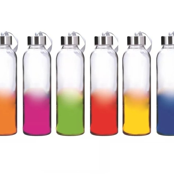 12 Garrafas Agua Vidro C Alca Matiz 500ml Colorida Vitrizi