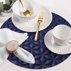 12 Jogo Americano Geo Alto Padrão Impermeável Redondo Az Pvc