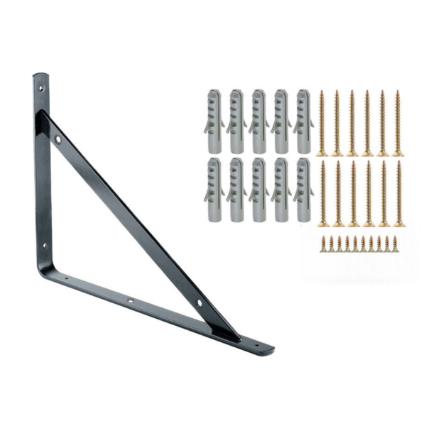 12 X Mão Francesa Preto 20cm Com Kit De Parafuso E Bucha