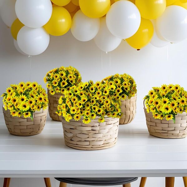 15 Buquês De Flor De Girassol Artificial Mini Planta Para Dec