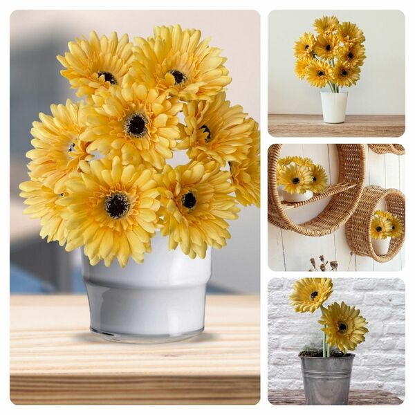 15 Gérberas Artificiais Amarela - Haste Longa Perfeitas Para