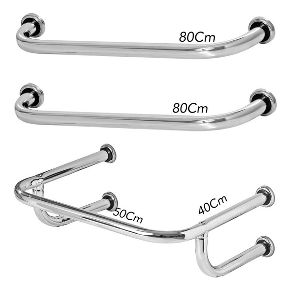 1 Barra De Apoio Lavatório 40x50cm 2 Alças De Segurança 80cm