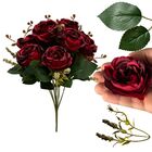 1 Buquê De Rosas Vermelhas E Folhas Artificiais Realista Flor