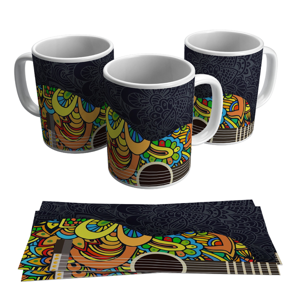 1 Caneca Decorativa Para Música Violão Colorido Xícara 325ml