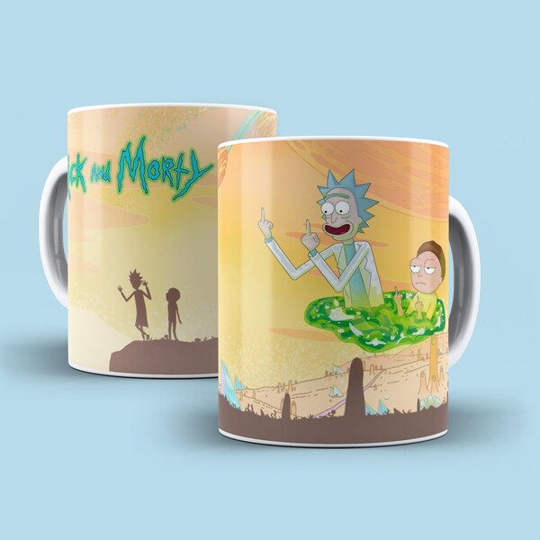 1 Caneca Etampada Rick And Morty Cerâmina Pronta-entrega