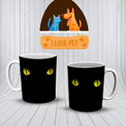 1 Caneca Gato Preto Olho Verde Xícara Pronta Entrega + Caixa