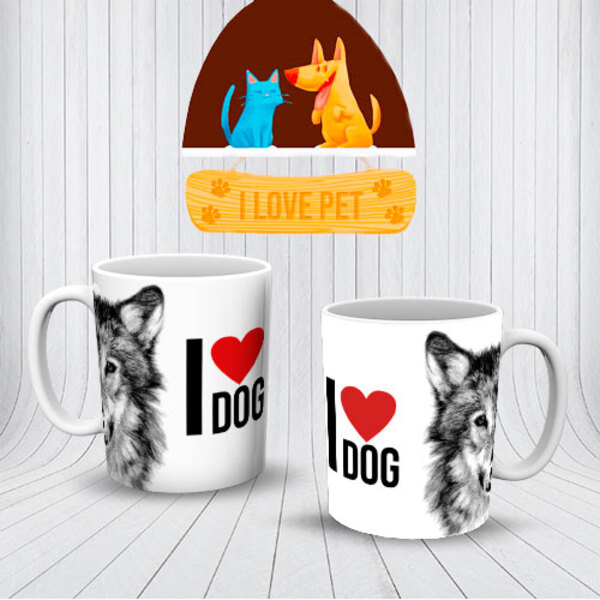 1 Caneca Xícara Pets Amor Cachorro Dog Presente Cerâmina