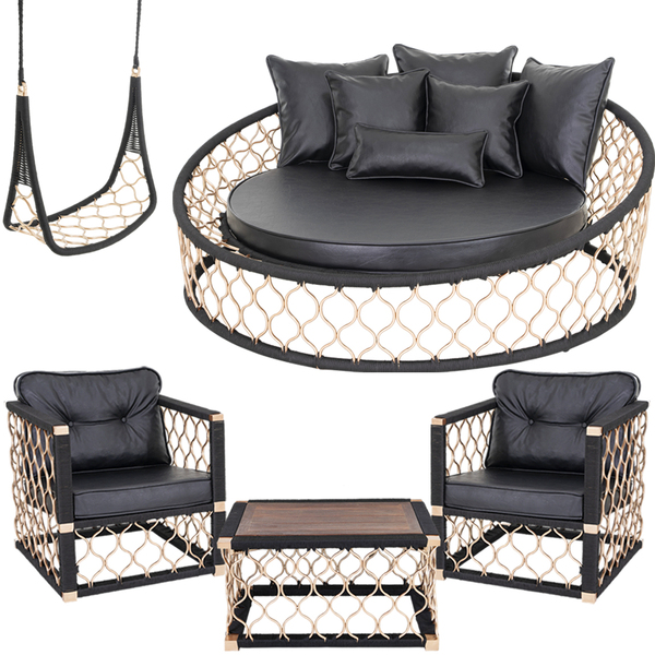 1 Chaise 6 Almofadas, 2 Poltronas, 1 Balanço E Mesa Madeira A