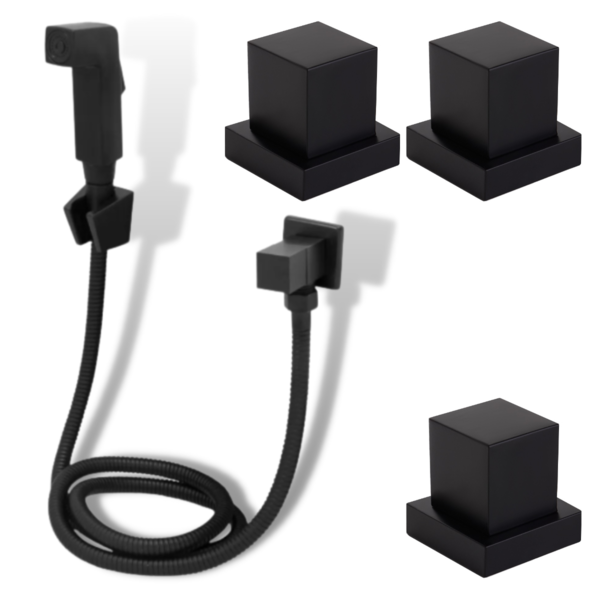 1 Ducha Higiênica Quadrada Preta 3 Acabamento Quadrado Preto