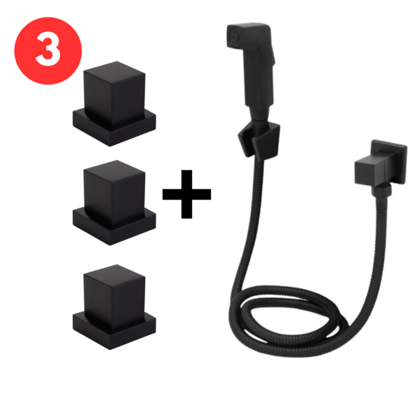 1 Ducha Higiênica Quadrada Preta 3 Acabamento Quadrado Preto