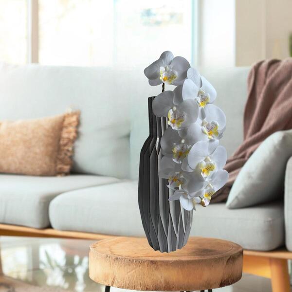 1 Haste De Orquídea Artificial Branca (80cm) Com 9 Flores Rea