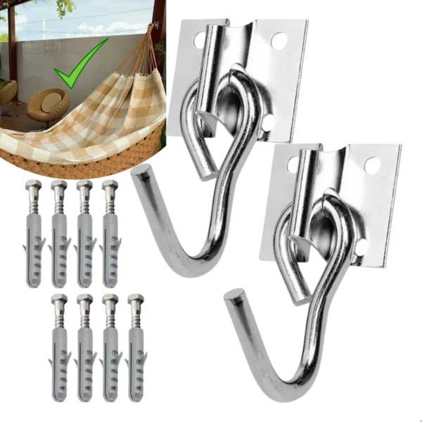 1 Kit Gancho De Rede Reforçado C/ 8 Parafuso E Bucha 150kg