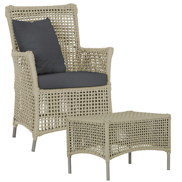 1 Poltrona E 1 Mesa Igapó Em Alumínio Pintura Fendi Corda Náu