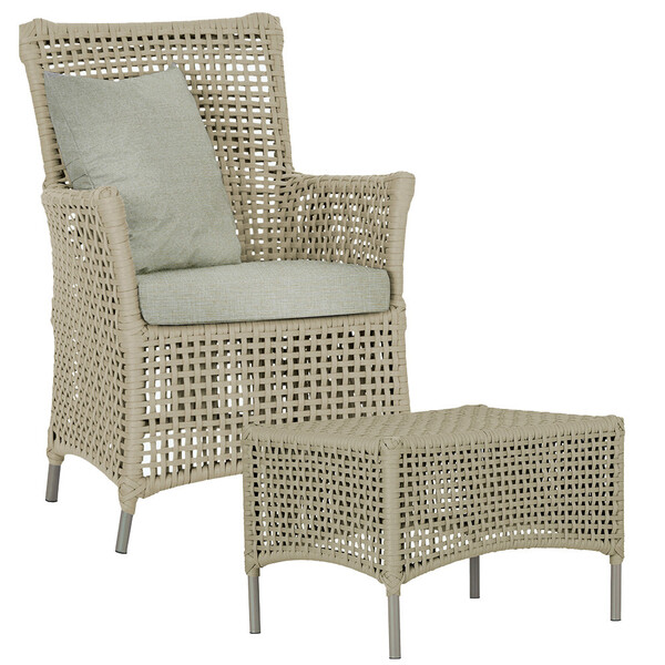 1 Poltrona E 1 Mesa Igapó Em Alumínio Pintura Fendi Corda Náu