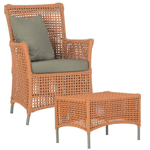 1 Poltrona E 1 Mesa Igapó Em Alumínio Pintura Fendi Corda Náu