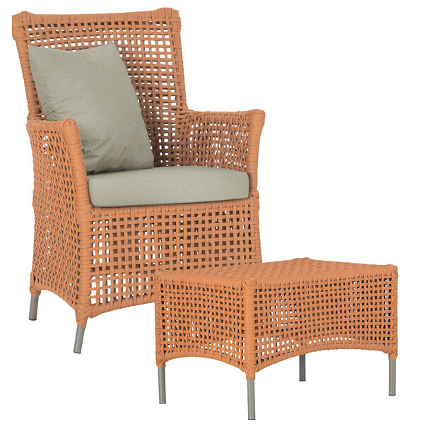 1 Poltrona E 1 Mesa Igapó Em Alumínio Pintura Fendi Corda Náu