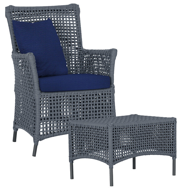 1 Poltrona E 1 Mesa Igapó Em Alumínio Pintura Preta Corda Náu