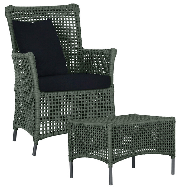 1 Poltrona E 1 Mesa Igapó Em Alumínio Pintura Preta Corda Náu