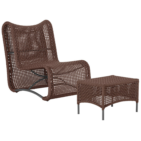 1 Poltrona E Mesa Texas Em Alumínio Pintura Preta Corda Náuti