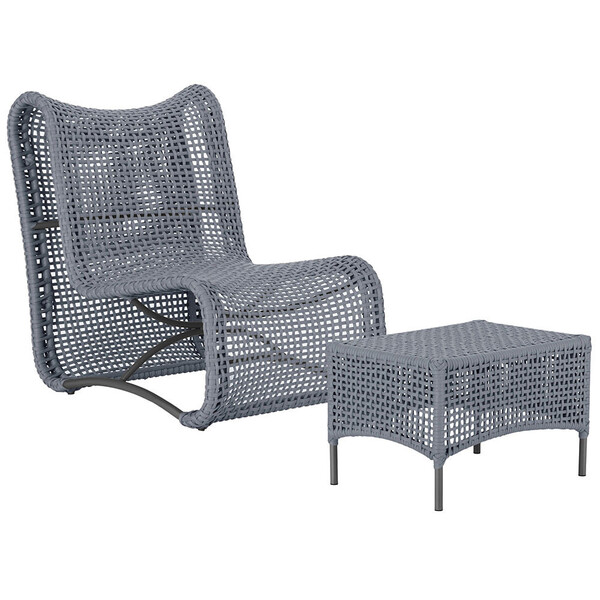 1 Poltrona E Mesa Texas Em Alumínio Pintura Preta Corda Náuti