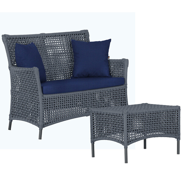 1 Sofá Área E Mesa Igapó Alumínio Pintura Preta Corda Náutica