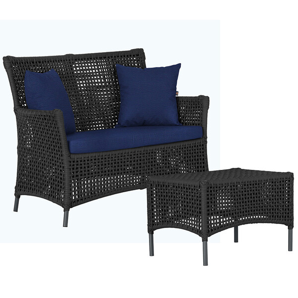 1 Sofá Área E Mesa Igapó Alumínio Pintura Preta Corda Náutica