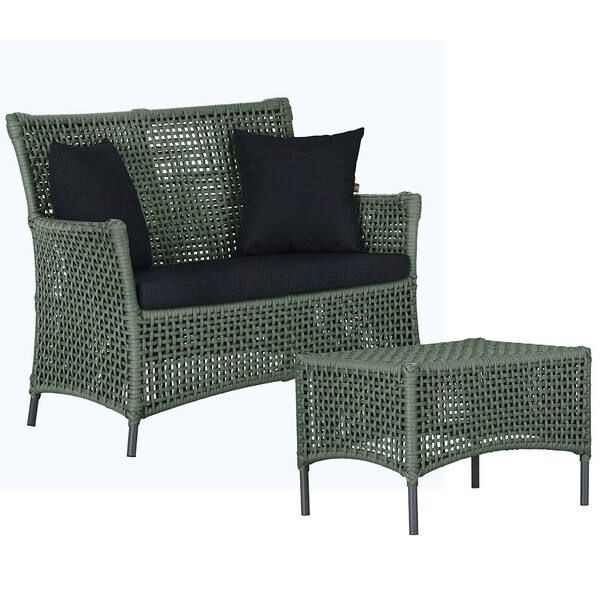 1 Sofá Área E Mesa Igapó Alumínio Pintura Preta Corda Náutica