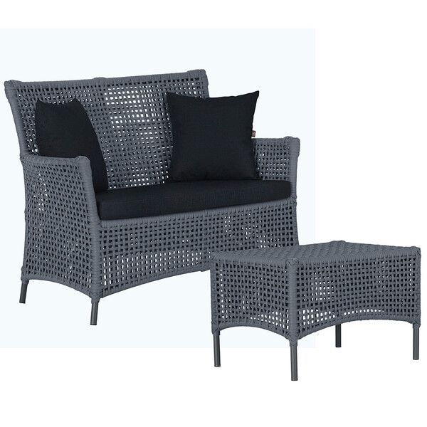 1 Sofá Área E Mesa Igapó Alumínio Pintura Preta Corda Náutica