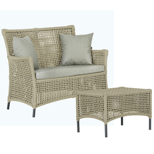 1 Sofá Área E Mesa Igapó Alumínio Pintura Preta Corda Náutica