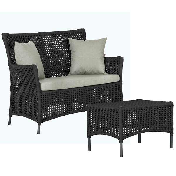 1 Sofá Área E Mesa Igapó Alumínio Pintura Preta Corda Náutica