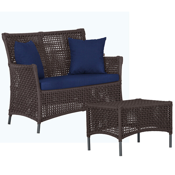 1 Sofá Área E Mesa Igapó Alumínio Pintura Preta Corda Náutica